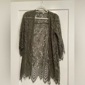 Green Lace Floral Kimono